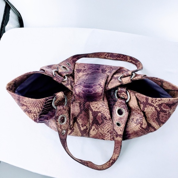 Claudia Firenze Snake Print Leather Shoulder Bag Purple Python Tote - Picture 8 of 16